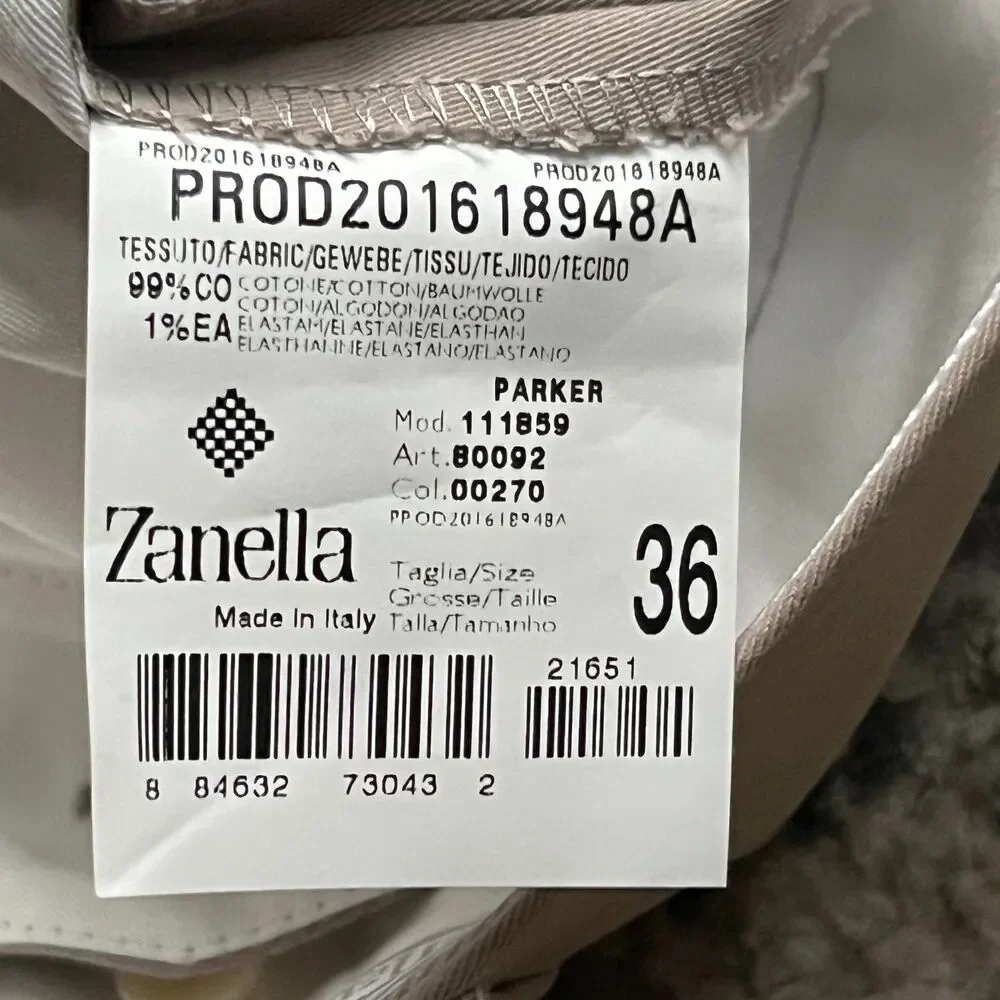 Zanella Parker Pants Mens 36 Tan Khaki Flat Front Cotton Dress Trousers NWOT